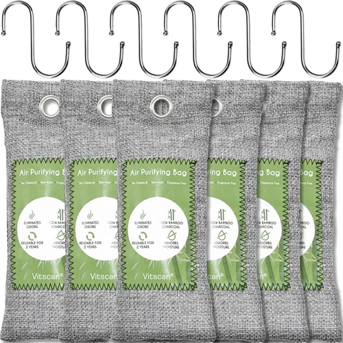 Paquete de 6 bolsas purificadoras de aire de carbón de bambú, bolsas de carbón activado absorbedoras de olores, absorbente de humedad, ambientador