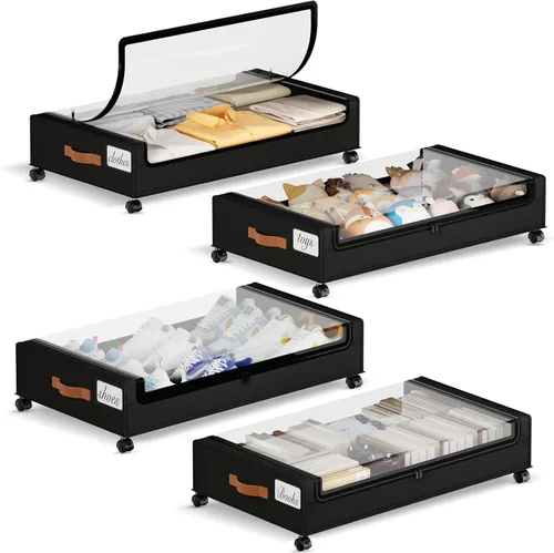 Miniatura 11 de Yecaye Almacenamiento Debajo de la Cama con Ruedas, 2 Paquetes de Cajas de Almacenamiento Debajo de la Cama con Tapas Transparentes y Etiqueta, 60L