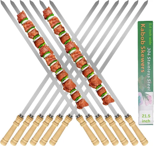 Miniatura 9 de Brochetas planas de 21.5 pulgadas de largo para brochetas (12 unidades), brochetas de acero inoxidable 304 de 0.4 pulgadas de ancho para asar a