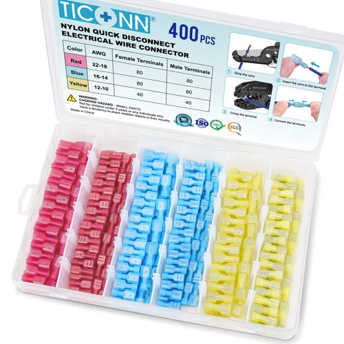 Miniatura 10 de TICONN Juego de 200 piezas de conectores con desconexión rápida de pala de nylon, terminales eléctricas aisladas, juego de variedad de terminales