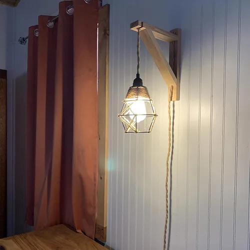 Miniatura 9 de Frideko - Juego de dos apliques de pared de madera enchufables, lámpara de pared rústica con cable de enchufe, accesorios de luz de pared