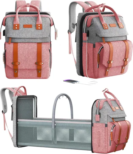 Miniatura 9 de Mochila para pañales con cambiador, bolsa de pañales grande, bolsa de pañales multifuncional, bolsa de bebé, gris