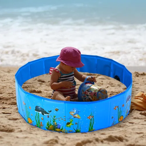 Miniatura 6 de Yescom Piscina plegable para perros, piscina dura para niños, bañera de refrigeración para mascotas, patio trasero, salpicaduras al aire libre, 63