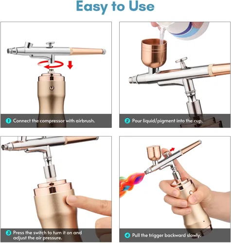 Miniatura 3 de Kit de aerógrafo con compresor, pistola de aerógrafo inalámbrica portátil, mini compresor de aire recargable de mano, para maquillaje, decoración