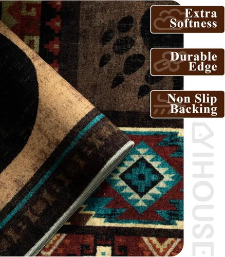 Miniatura 5 de Alfombra de pasillo de 2 x 6 pulgadas para interior - Alfombra de entrada rústica de cabaña con diseño de oso, antideslizante, de pelo bajo