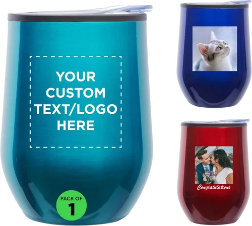 Miniatura 9 de DISCOUNT PROMOS Vasos de vino personalizados sin tallo de 12 onzas, juego de 6/12/24, paquete a granel personalizado, aislados, perfectos para vino