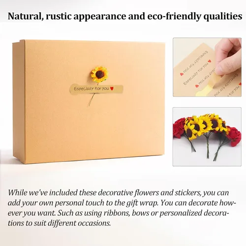 Miniatura 5 de Giftilious Cajas de regalo con tapas para regalos, juego de 6 cajas de regalo vacías, cajas de papel de estraza natural y rústica, caja de regalo