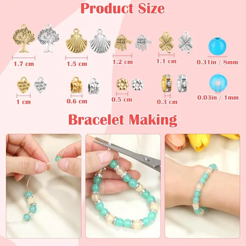 Miniatura 4 de shynek Kit de fabricación de pulseras de 753 cuentas de vidrio, cuentas de vidrio de 24 colores para hacer joyas con cuentas espaciadoras, cuentas