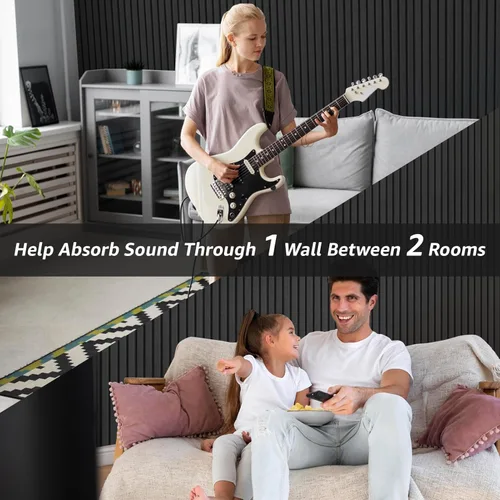 Miniatura 8 de Art3dwallpanels Paquete de 10 paneles acústicos, paneles de pared insonorizados de 48 x 12 x 0.35 pulgadas, autoadhesivos de alta densidad que Negro