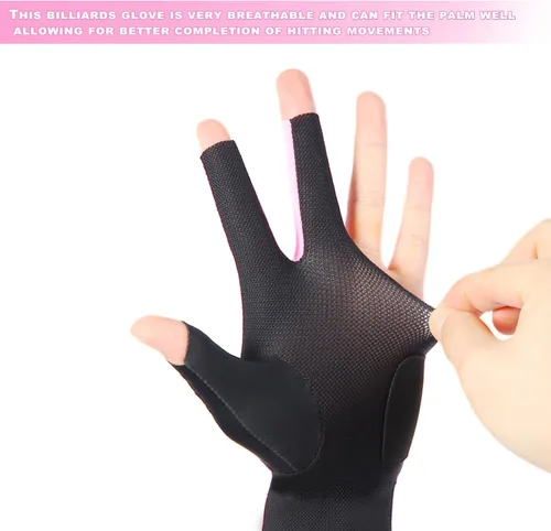 Miniatura 3 de ANIMSWORD Guantes de billar transpirables y cómodos que se adaptan a la mano izquierda o derecha, 3 dedos para guantes deportivos de Snooker Cue.
