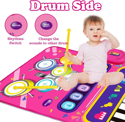 Miniatura 4 de Juguetes para Regalos de Niñas de 1 Año: Tapete de Piano para Bebés Juguetes para Niños Pequeños de 1-2 Años - Tapete Musical de Piano y Tambor 2