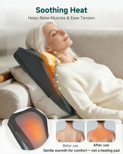 Miniatura 4 de Snailax Masajeador de espalda para dolor de espalda, tejido profundo, masajeador de espalda Shiatsu con calor, almohada de masaje de silla