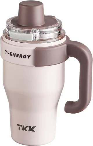 TKK Vaso de 27 onzas con asa y popote, botella aislada con revestimiento de cerámica, taza de viaje 100% a prueba de fugas para agua, té helado o