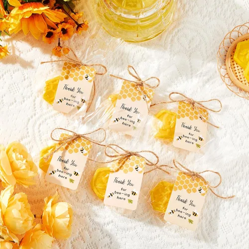 Miniatura 4 de Juego de 100 recuerdos de fiesta de abejas para baby shower, incluye jabón de panal con tarjeta de agradecimiento, jabón de miel para invitados