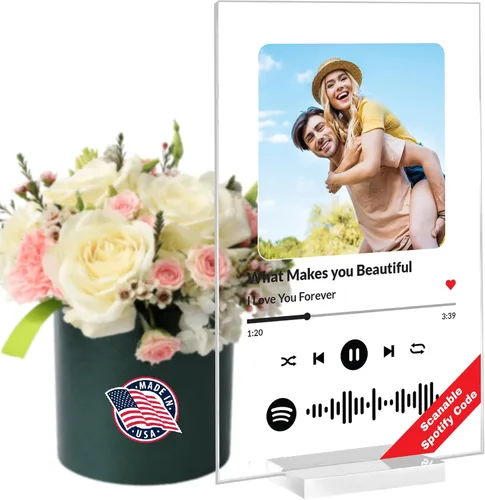 Regalos personalizados para mujeres y hombres – Placa de canción de Spotify acrílica personalizada con foto – Regalos para parejas – Tarjeta de