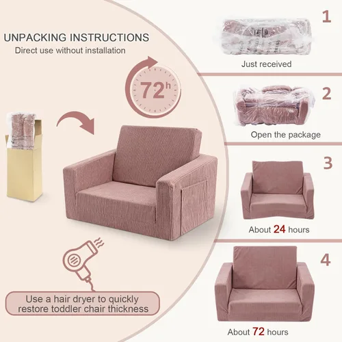 Miniatura 6 de Silla para bebés y niños, sofás blandos para bebés de 2 en 1 que se despliegan, sillas para bebés cómodas de 1 a 3 años, sofá convertible para Rosa