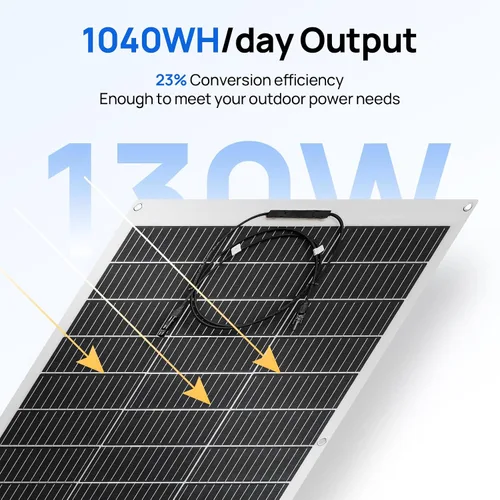 Miniatura 2 de ECO-WORTHY 2 paneles solares flexibles de 130 vatios (260 W) 12BB, 23.5% de alta eficiencia, impermeable, monocristalino, ligero, panel solar