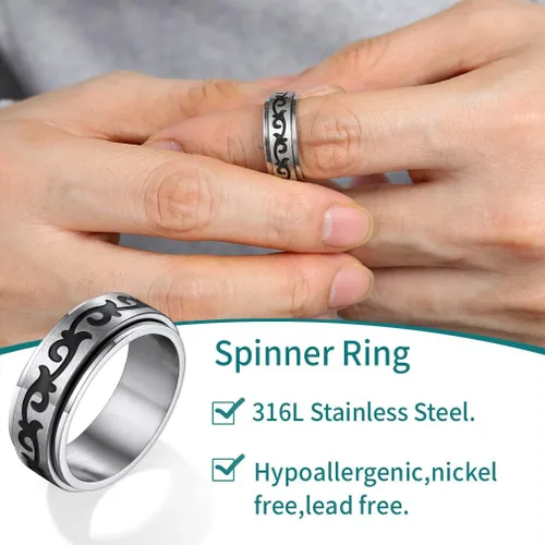 Miniatura 24 de Supcare Anillo giratorio para hombre y mujer, diseño nórdico/celta/luna, estrella, anillo giratorio con nombre personalizado, regalos para Navidad