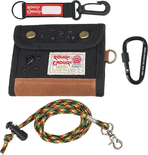 Rough Enough - Cartera para niños, adolescentes y hombres, con cordón para el cuello, estilo clásico vintage, color negro, Negro -