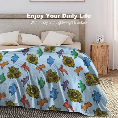 Miniatura 5 de Manta de dinosaurio y girasol, manta de franela de forro polar de 40 x 50 pulgadas, suave, cálida y ligera, mantas para sofá, cama, sofá de viaje