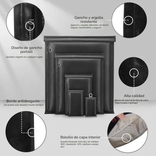 Miniatura 5 de yaokvide Bolsas Faraday para teléfonos y llaves de coche, protector de llavero Faraday ignífugo e impermeable, bolsa bloqueadora de señal antirrobo