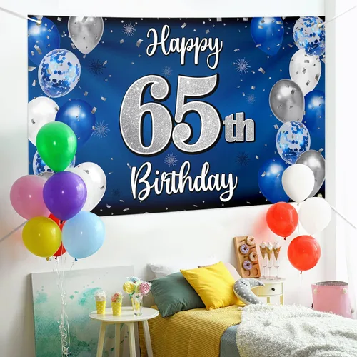 Miniatura 323 de Decoración de feliz cumpleaños 35, globo azul y plateado de 35 años, cartel grande de telón de fondo de cumpleaños, suministros para fiesta de 35th
