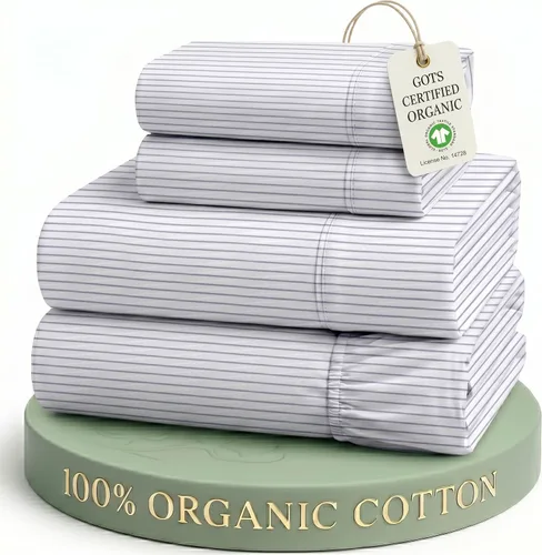 Miniatura 27 de Lane Linen Sábanas de cama tamaño Queen, juego de sábanas 100 % algodón orgánico, sábanas refrescantes suaves tamaño Queen, juego de sábanas Queen