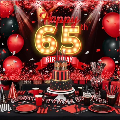 Miniatura 19 de Cartel de feliz cumpleaños 50 años, fondo rojo y negro, decoraciones de cumpleaños para mujeres y hombres de 50 años, artículos de fotografía