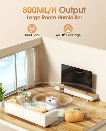 Miniatura 5 de Humidificador evaporativo de mecha reutilizable para dormitorio, humidificador silencioso y saludable para bebé, sin polvo blanco, humidificador