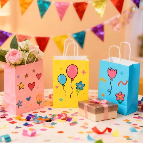 Miniatura 6 de XEMGUE Paquete de 36 bolsas de regalo pequeñas con asas, 10 coloridas bolsas de papel para recuerdos de fiesta de cumpleaños de niños, baby shower