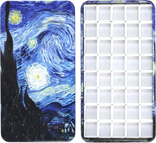 Miniatura 21 de Estuche de lata de paleta de acuarela con 40 piezas de sartenes vacías de plástico blanco con cuadrados magnéticos para transportar - Paleta