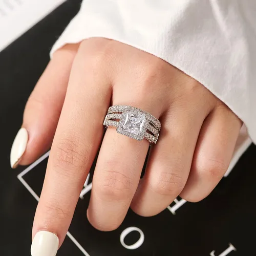 Miniatura 3 de Wuziwen Anillo de compromiso de 4 quilates para mujer, plata de ley, circonita cúbica, anillo de boda