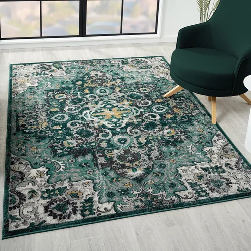 Miniatura 10 de LUXE WEAVERS Alfombra marroquí de medallón azul de 5 x 7 para salas de estar