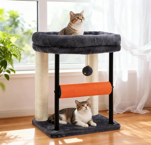 Hey-brother Árbol para gatos, postes rascadores para gatos con cama, torre resistente con columnas totalmente envueltas en sisal y bola de juguete