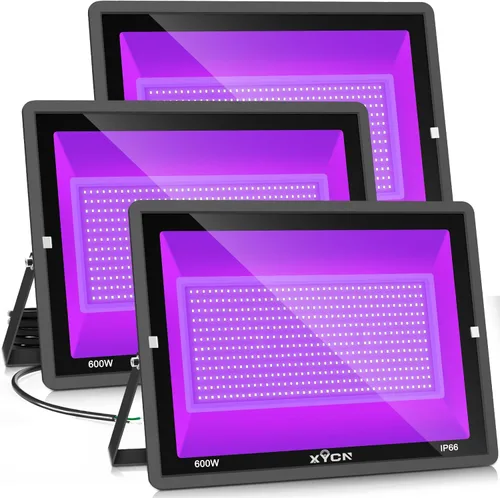XYCN (Paquete de 3 luces LED negras de 600 W, luz negra de inundación impermeable al aire libre IP66 con enchufe de 395 nm a 410 nm para brillar en