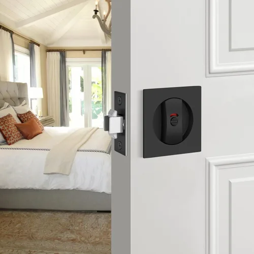 Miniatura 2 de Paquete de 1 herrajes para puerta de bolsillo con indicador rojo-verde, manijas de puerta de bolsillo de privacidad negras