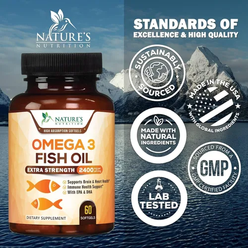 Miniatura 4 de Suplementos de aceite de pescado Omega 3 – 2400 mg de aceite de pescado por porción – Omega-3 de triple fuerza con ácidos grasos EPA y DHA – Apoyo