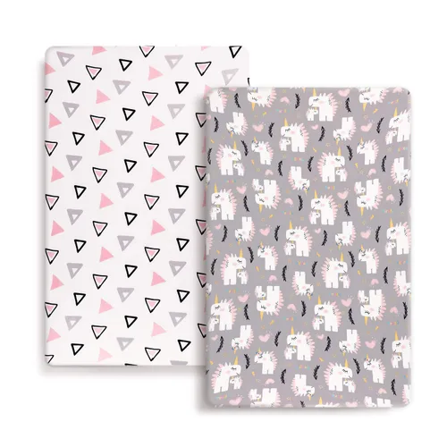 Miniatura 10 de GRSSDER Juego de 2 sábanas ajustadas de punto de jersey elástico ultra suave, paquete portátil y mini sábanas para niñas, elegante acuarela rosa