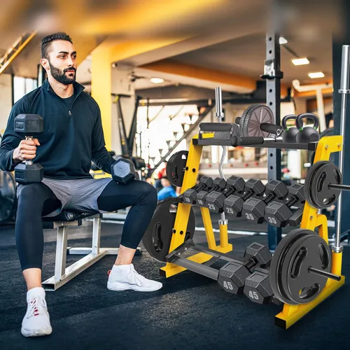 Miniatura 7 de Kipika Soporte para Mancuernas de Servicio Pesado de 3 Niveles Multifuncional, Soporte de Peso para Mancuernas, Equipo de Gimnasio en Casa, Adecuado