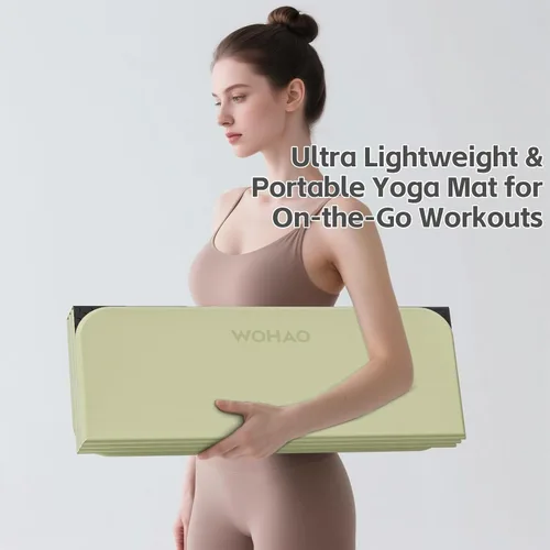Miniatura 4 de Estera de Yoga de 7 Pliegues 177.8x61 cm - 1.27 cm de Grosor Estera de Ejercicio Plegable, Compacta Antideslizante de TPE para Viaje, Verde hierba +