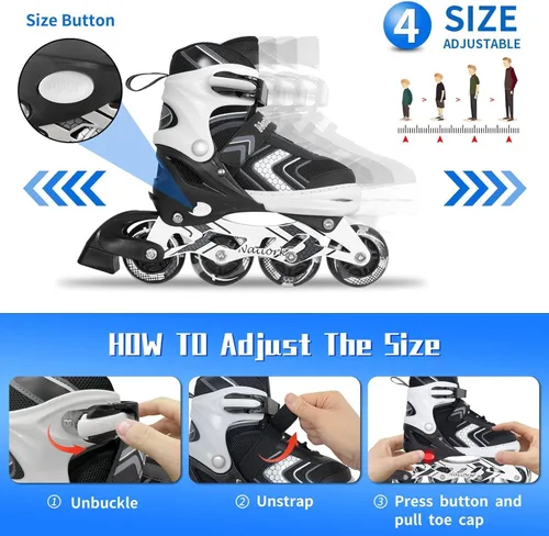 Miniatura 5 de Nattork Patines en línea ajustables para niñas y niños con ruedas completamente iluminadas, patines en línea para principiantes para niños y jóvenes