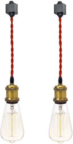 Miniatura 50 de Kiven 3 luces H System Track Mini colgante, soporte de lámpara con acabado negro perla, kit de luces de riel, colgante de rosa, tela trenzada