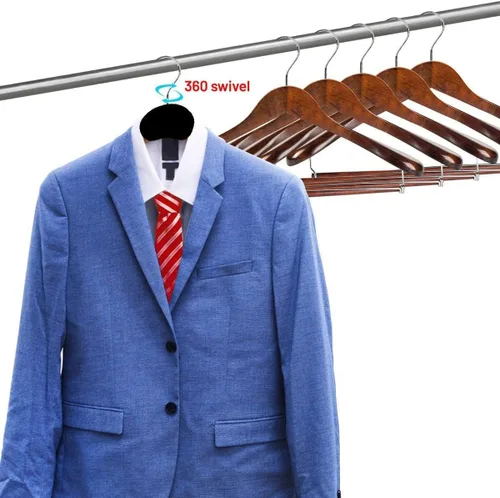 Miniatura 4 de DEILSY - Perchas de madera para hombros anchos con barra antideslizante para pantalones y gancho giratorio de 360° - Perchas de acabado liso