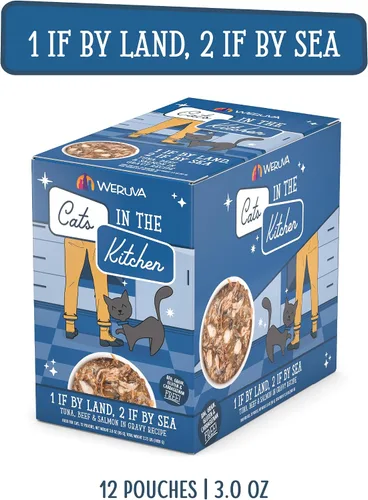 Miniatura 3 de Weruva Gatos en la Cocina, 1 si es por tierra, 2 si es por mar con atún, ternera y salmón en salsa, comida para gatos, 3 onzas, sobre (paquete de 12)