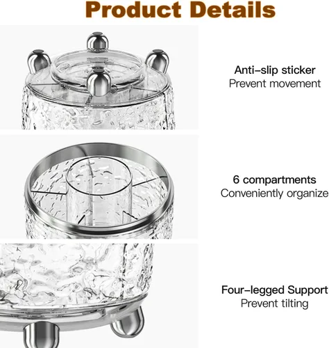 Miniatura 6 de CHIRISEN Soporte giratorio para brochas de maquillaje 360 grados con tapa, a prueba de polvo, para encimera de baño, organizador de herramientas