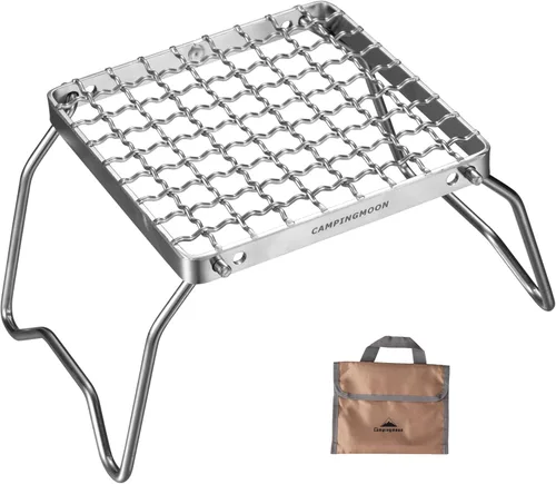 Campingmoon - Parrilla plegable portátil para fogata sobre fuego, estufas divididas de acero inoxidable 304 (alambre de rejilla (MS-1011))