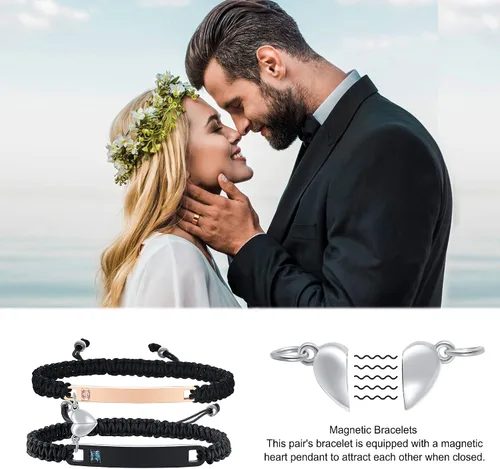 Miniatura 2 de MEALGUET - Pulseras magnéticas personalizadas para parejas de atracción mutua, pulseras de identificación trenzadas con nombre, conjunto de pulseras