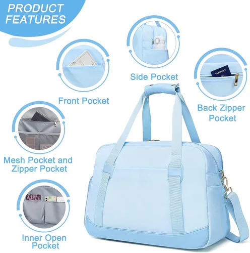 Miniatura 6 de Bolsa deportiva de gimnasio para mujer, bolsa de lona deportiva con compartimento para zapatos y bolsillo húmedo
