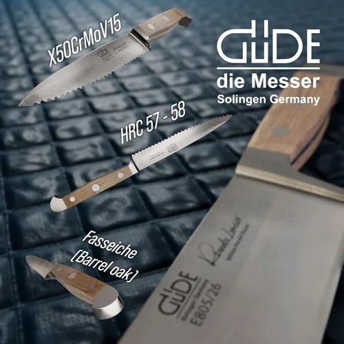 Miniatura 3 de Güde Alpha Barrel Oak Series - Cuchillo de tomate de 5 pulgadas - Fabricado en Solingen, Alemania desde 1910 - Madera de roble rara, más de 80 años