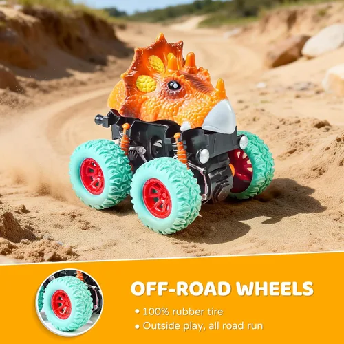 Miniatura 7 de Beestech Juguetes de dinosaurio para niños de 2, 3, 4, 5 años, vehículos de monstruos de dinosaurio con fricción para empujar y tirar para niños